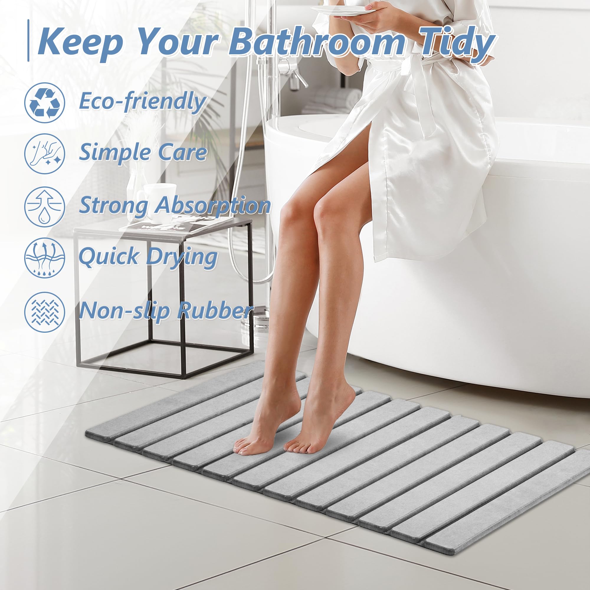 AWW Foldable Stone Bath Mat features absorbent diatomaceous earth surface