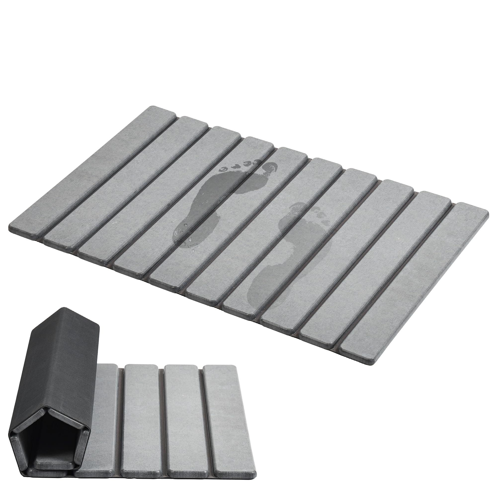 AWW Foldable Stone Bath Mat with diatomaceous surface for quick-dry feet.