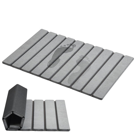 AWW Foldable Stone Bath Mat with diatomaceous surface for quick-dry feet.