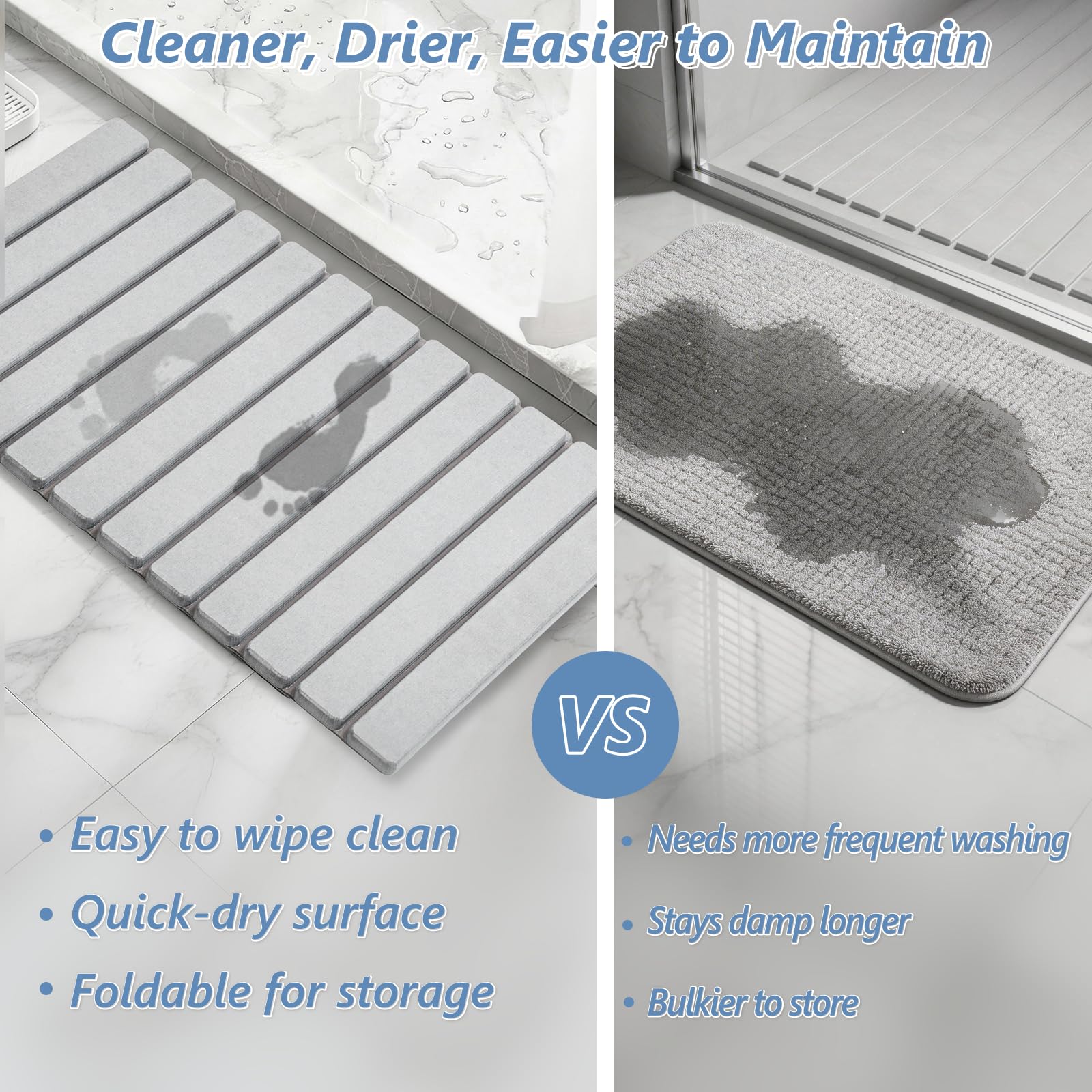 AWW Foldable Stone Bath Mat demonstrates foldable design for compact storage