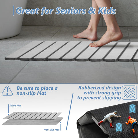 Folded AWW Bath Mat stored compactly in small bathrooms.