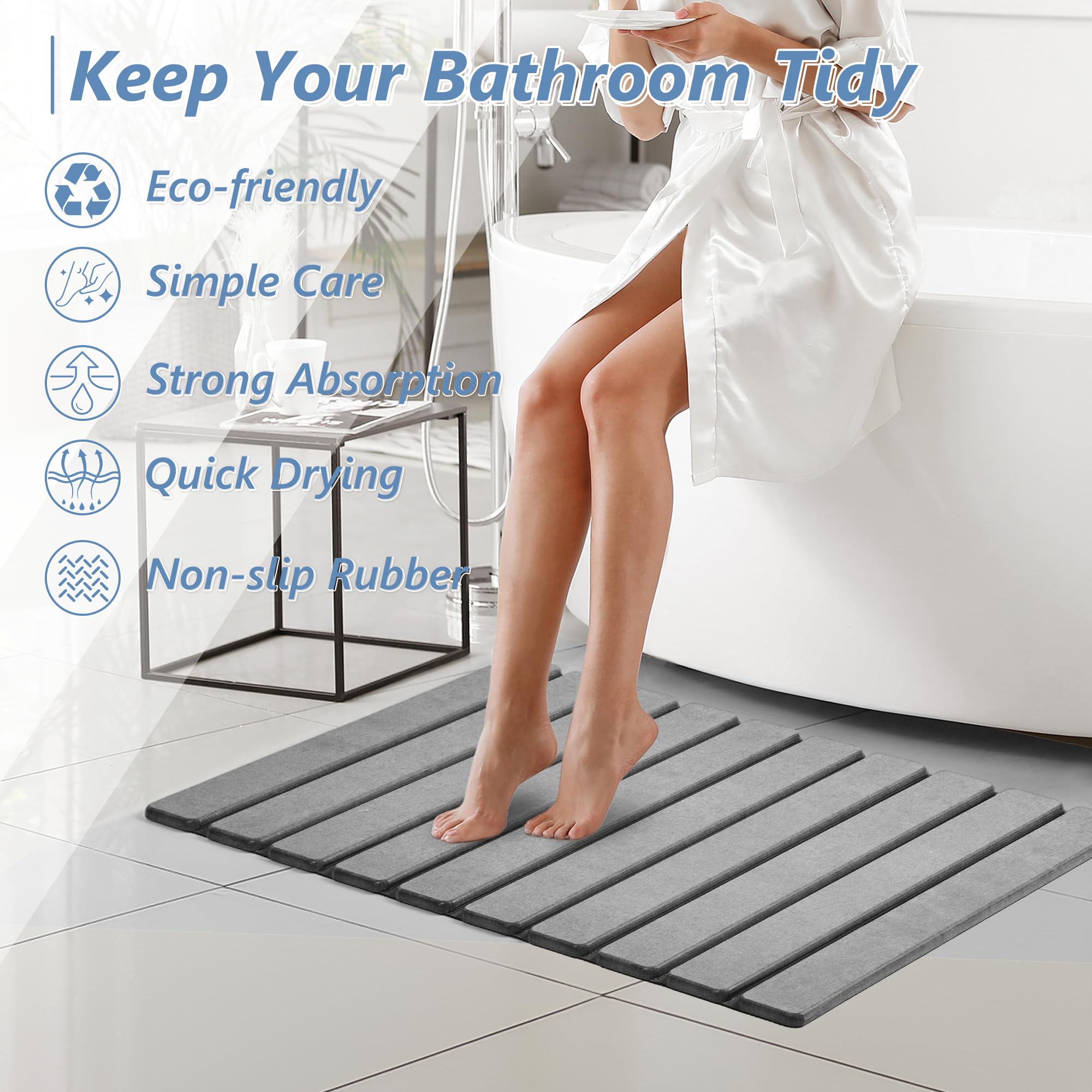AWW Foldable Stone Bath Mat in grey complements bathroom decor.