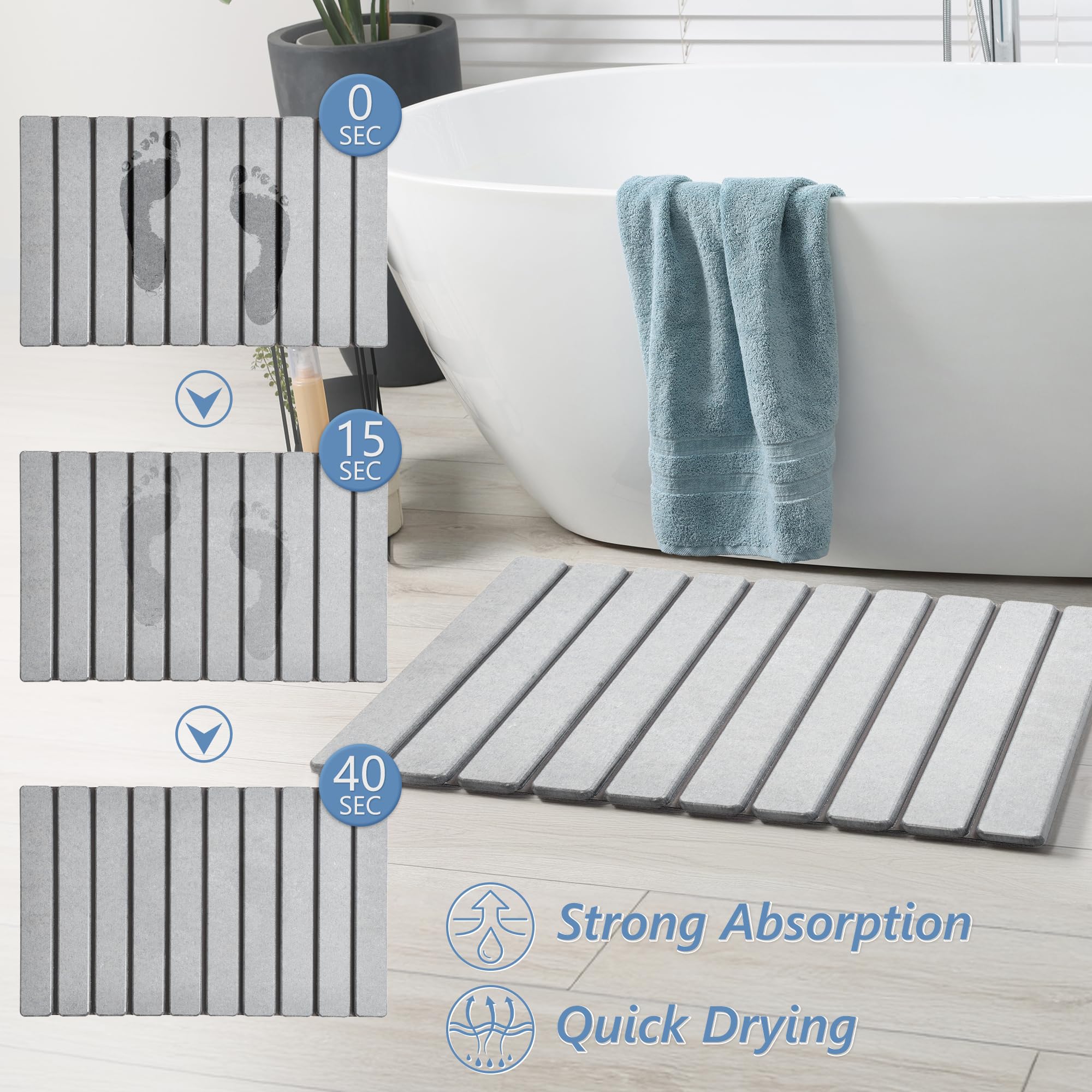 AWW Foldable Stone Bath Mat with non-slip pad for stability.