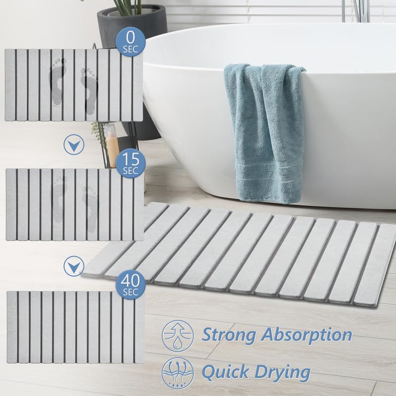 AWW Foldable Stone Bath Mat with non-slip pad keeps it stable on tile or stone