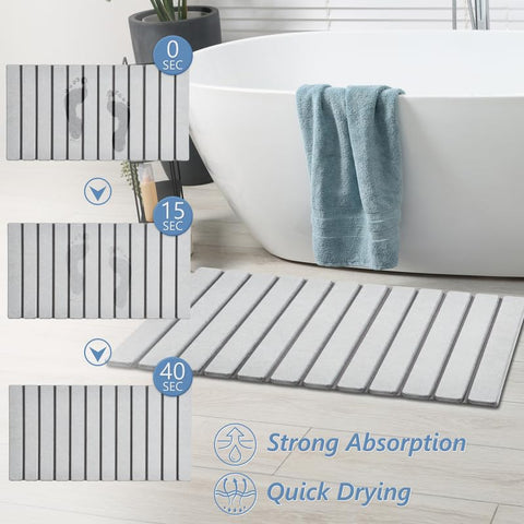AWW Foldable Stone Bath Mat with non-slip pad keeps it stable on tile or stone