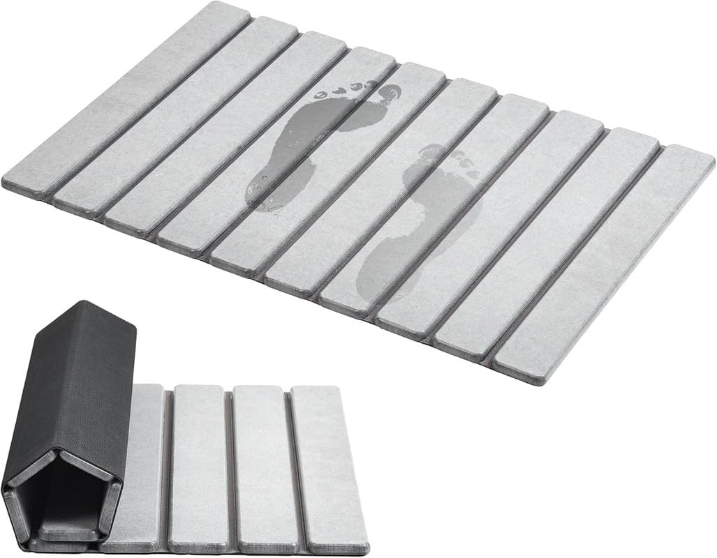 AWW Foldable Stone Bath Mat quick-dry surface handles wet feet.