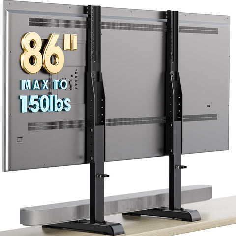 AX WABER table top TV stand front view highlights a sturdy steel base and slim profile