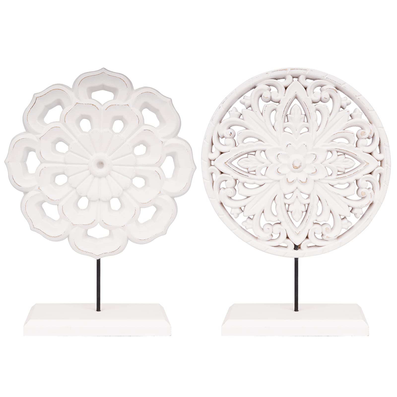AXEARTE carved flower medallion wood sculpture for elegant living room decor.