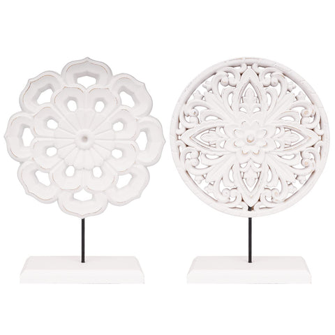 AXEARTE carved flower medallion wood sculpture for elegant living room decor.