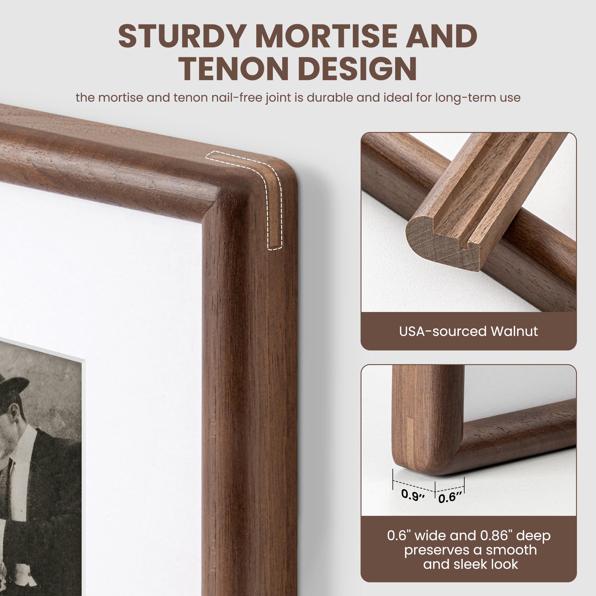 Axeman 8x10 walnut frame grain detail emphasizes wood texture