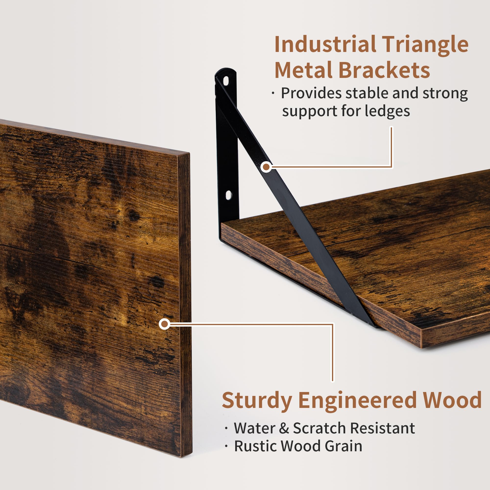 Axeman deep floating shelf wood grain texture emphasizes rustic finish and easy cleaning