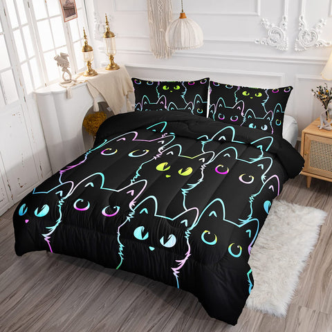 Close-up of Axolotl cat-pattern bedding showing bright, playful print