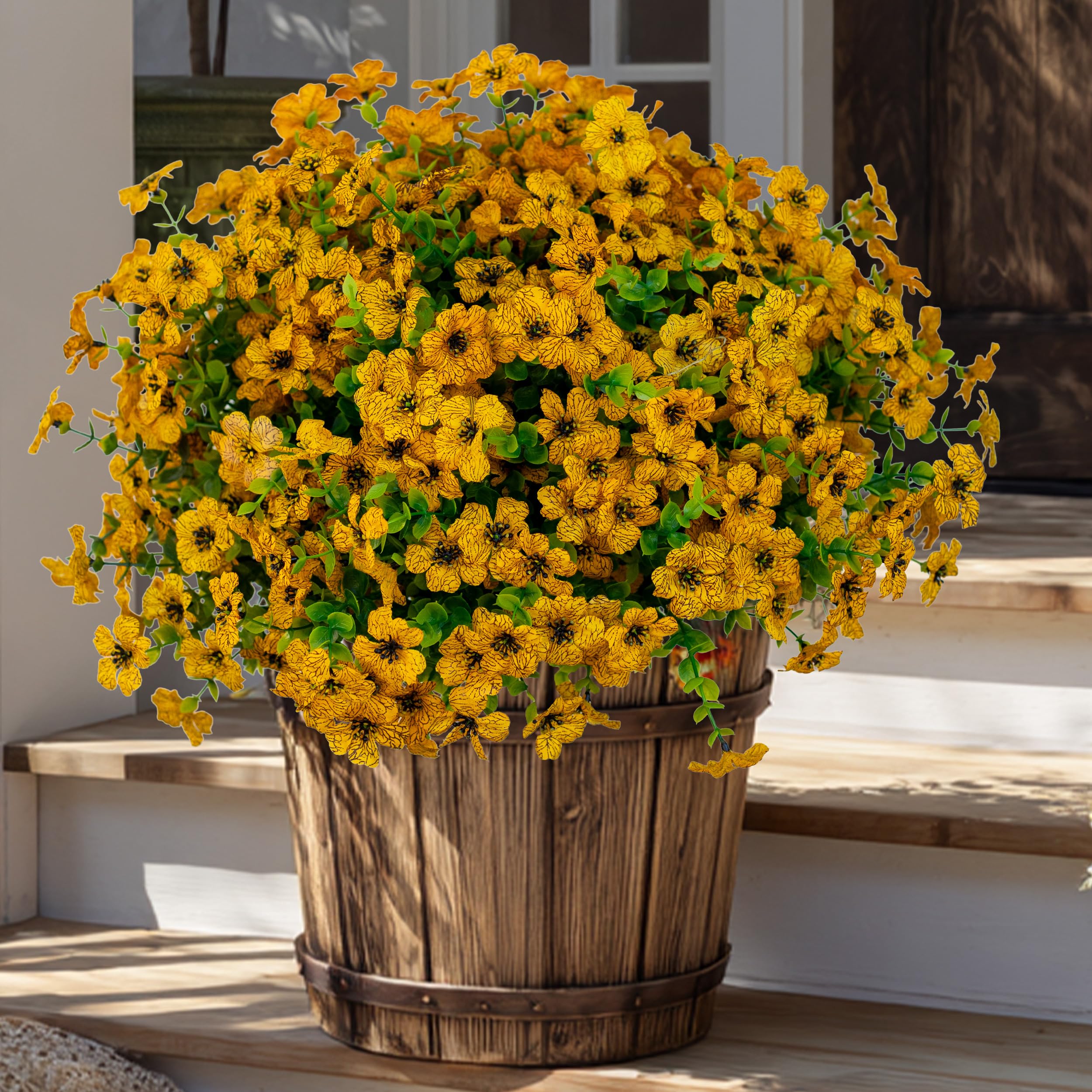 AXYLEX artificial mums bundle closeup, vibrant color and no-fade appeal for outdoor decor.