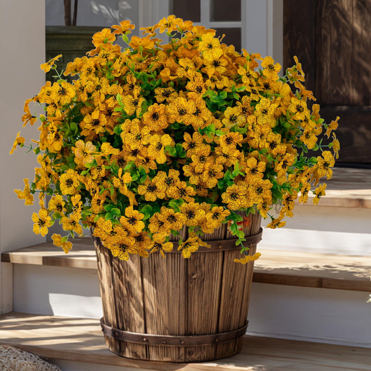 AXYLEX artificial mums bundle closeup, vibrant color and no-fade appeal for outdoor decor.