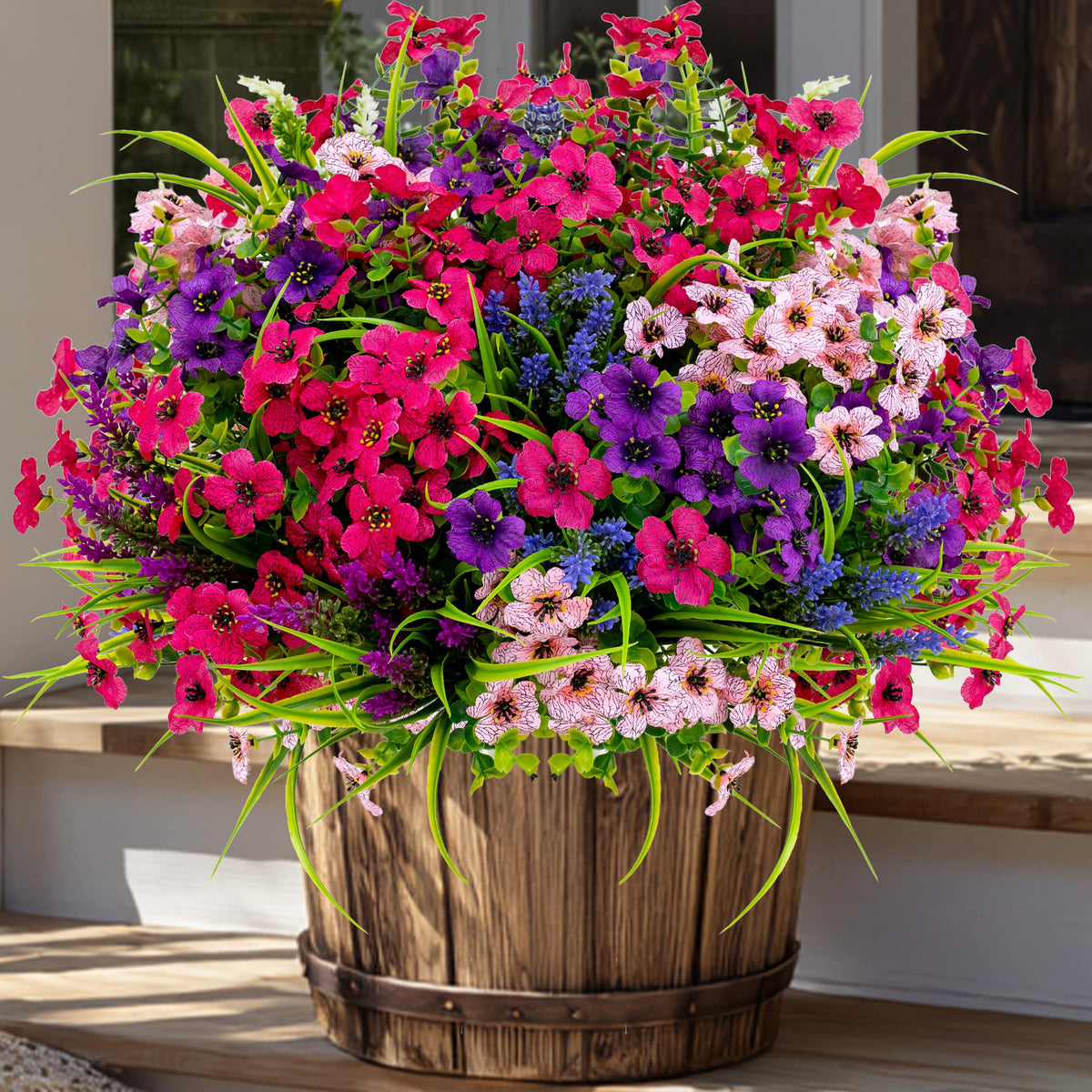 AXYLEX artificial flowers outdoor shrubs bundles brighten porches with maintenance-free greenery.