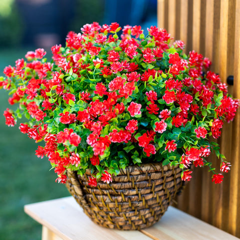 AXYLEX red outdoor artificial flowers bundle with fade-free color for curb appeal.