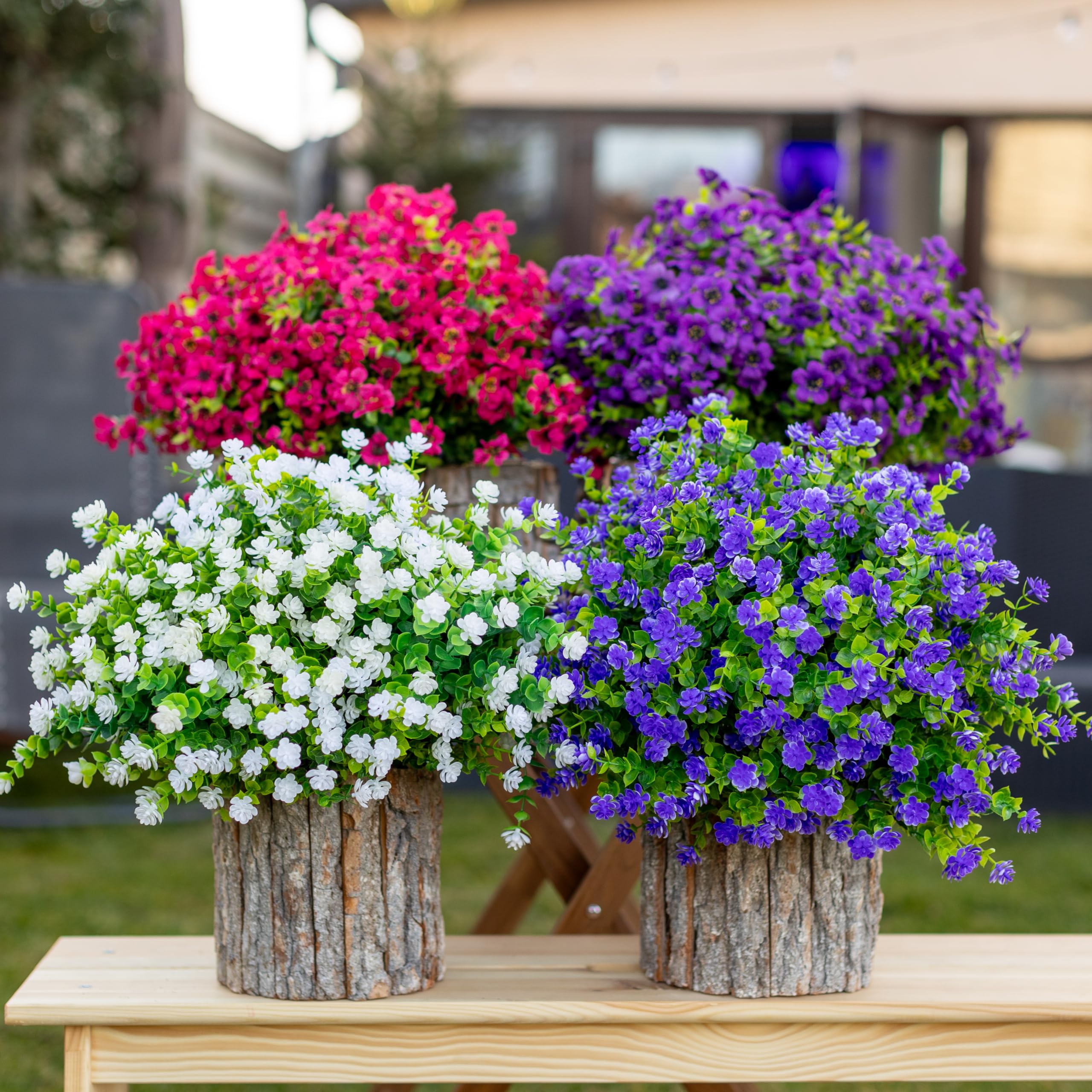 AXYLEX outdoor decor setup with faux greenery accents