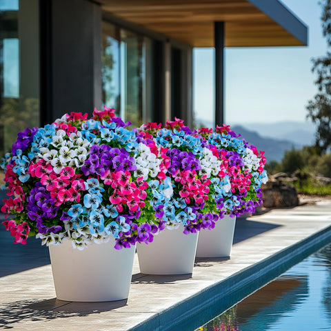 AXYLEX 14-inch tall artificial pansies for garden and balcony.