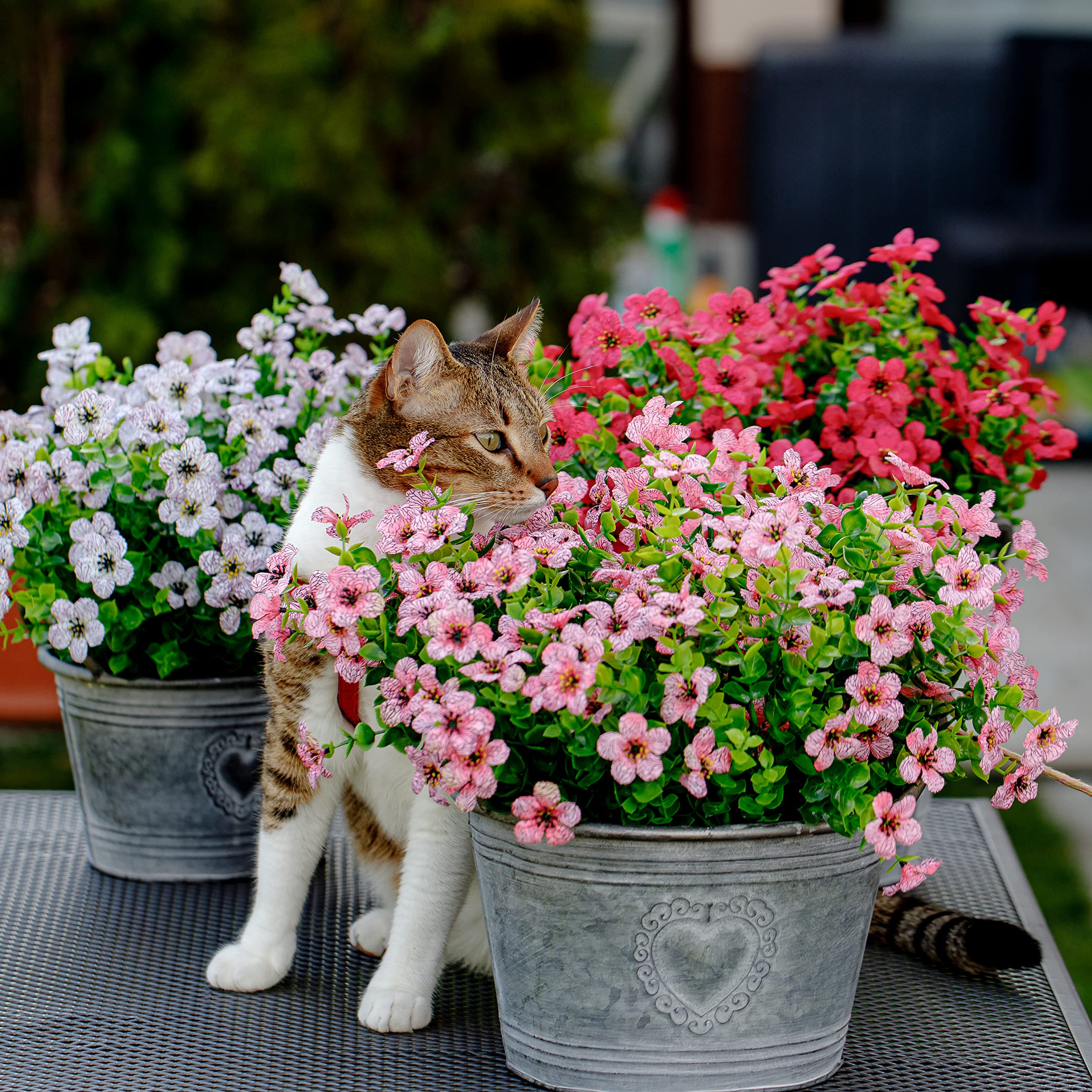 AXYLEX front yard decor with pink artificial flowers for curb appeal.