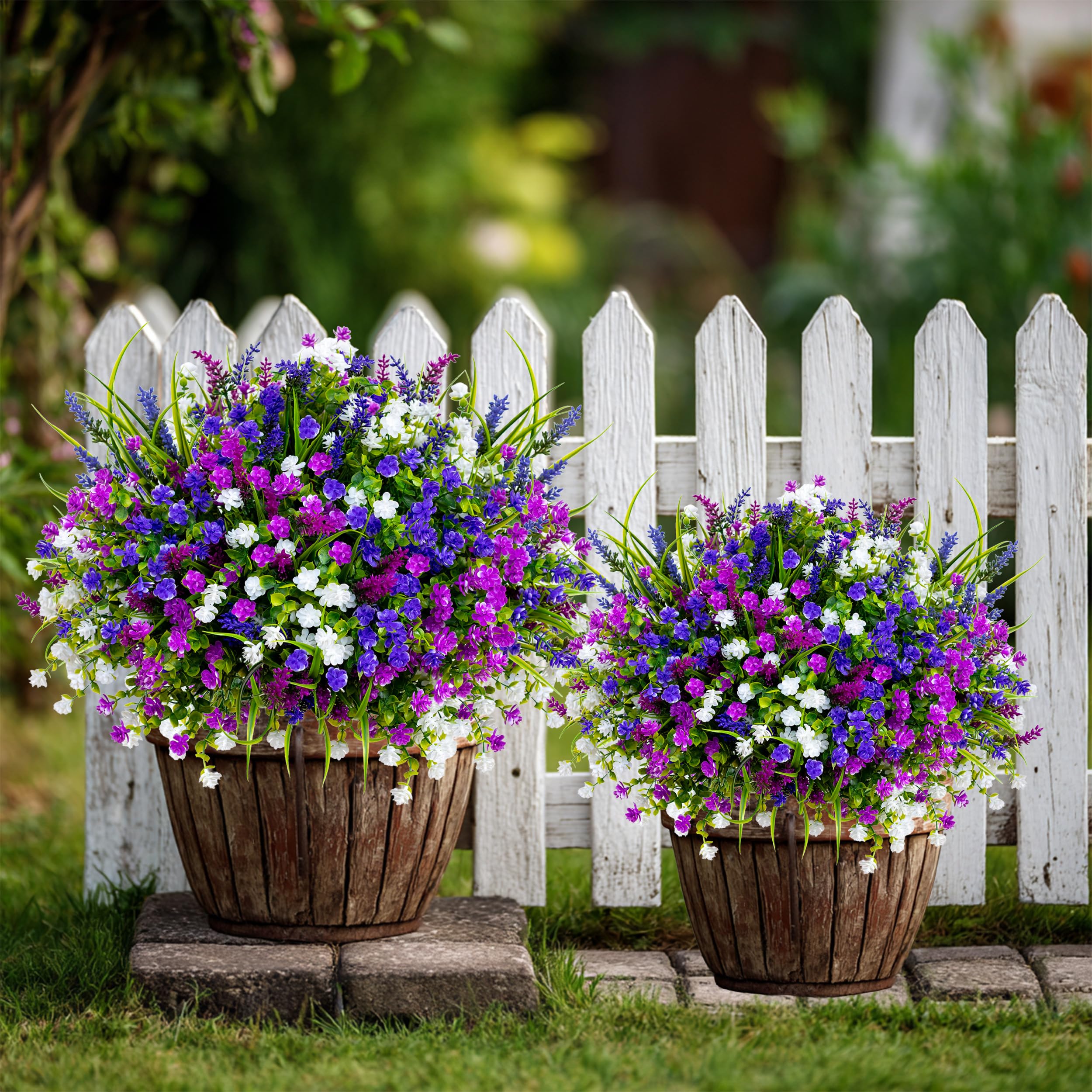 AXYLEX no-fade boxwood style shrubs keep your patio fresh year-round