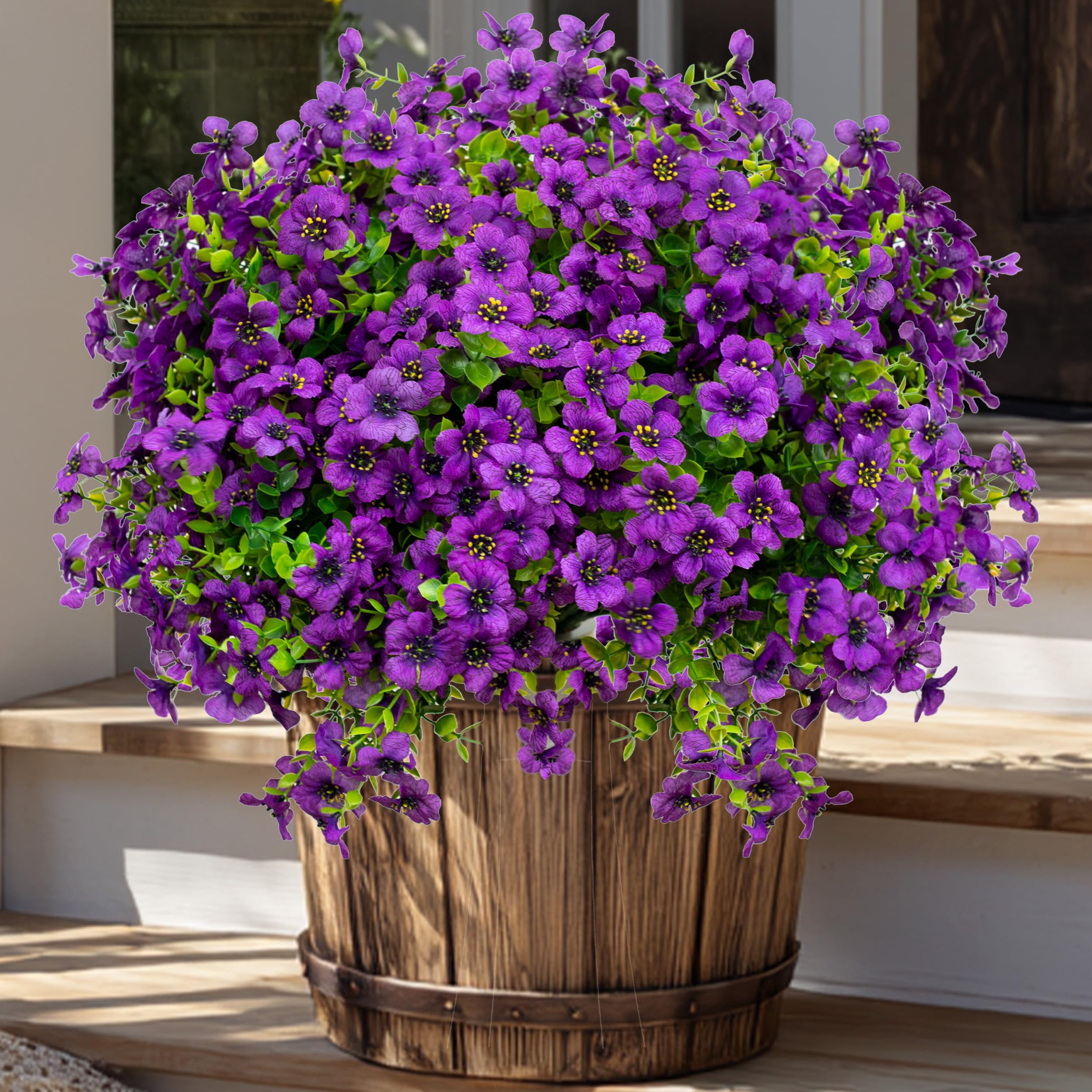 AXYLEX purple outdoor artificial flowers 16-bundle set adds color and privacy to patios