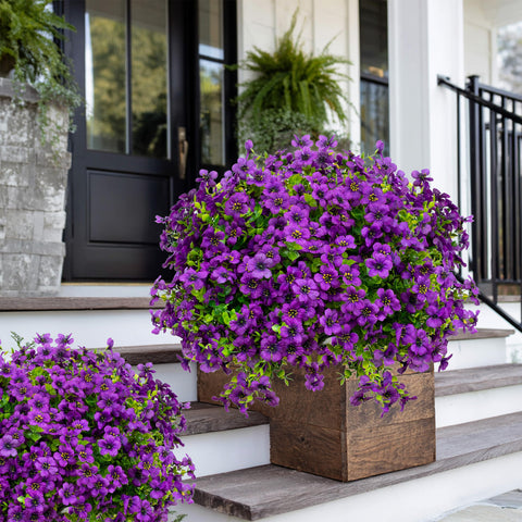 AXYLEX purple outdoor artificial flowers maintain vibrant color in sunlit spaces