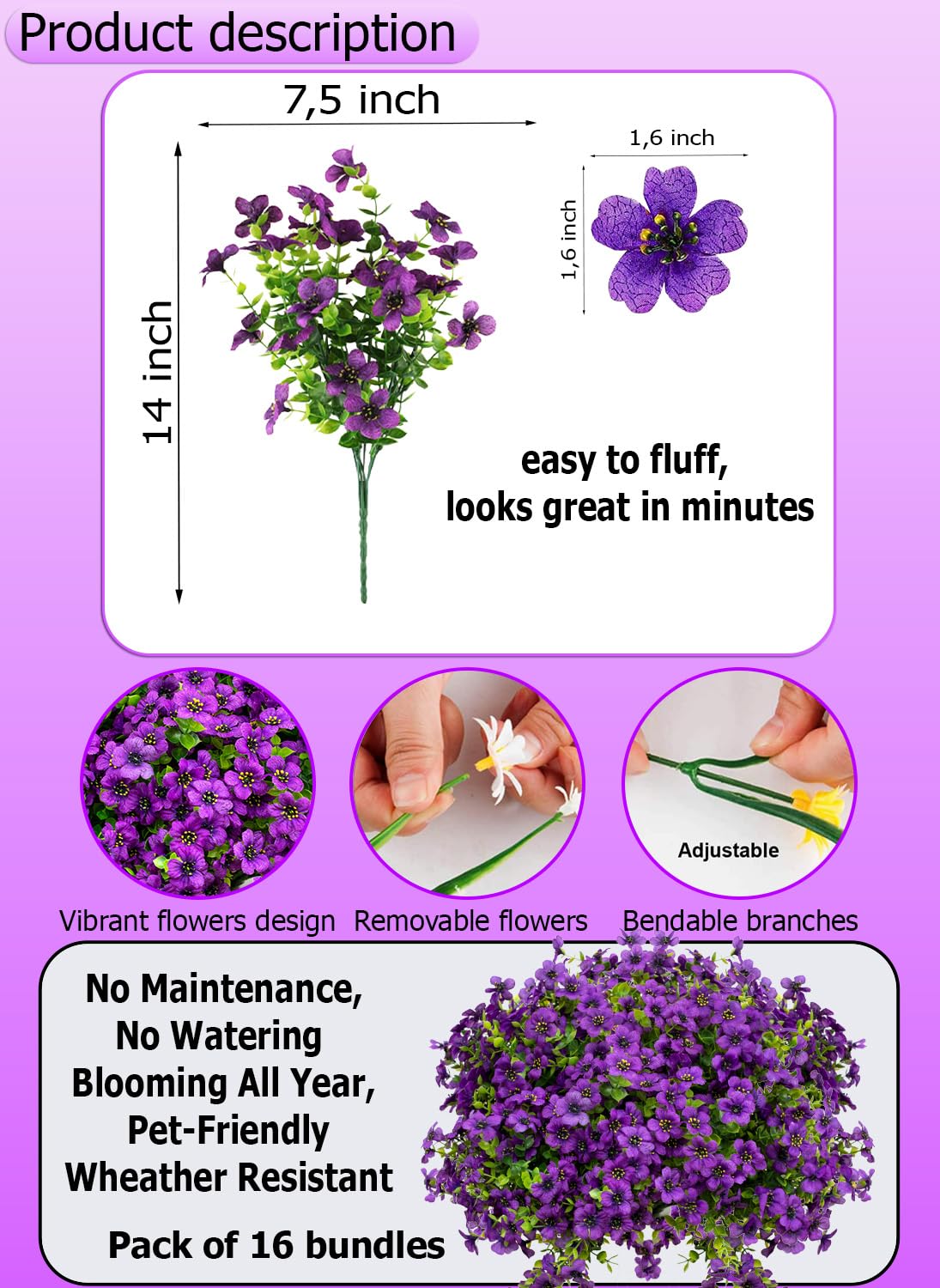 AXYLEX 16-bundle purple greenery provides hassle-free garden décor