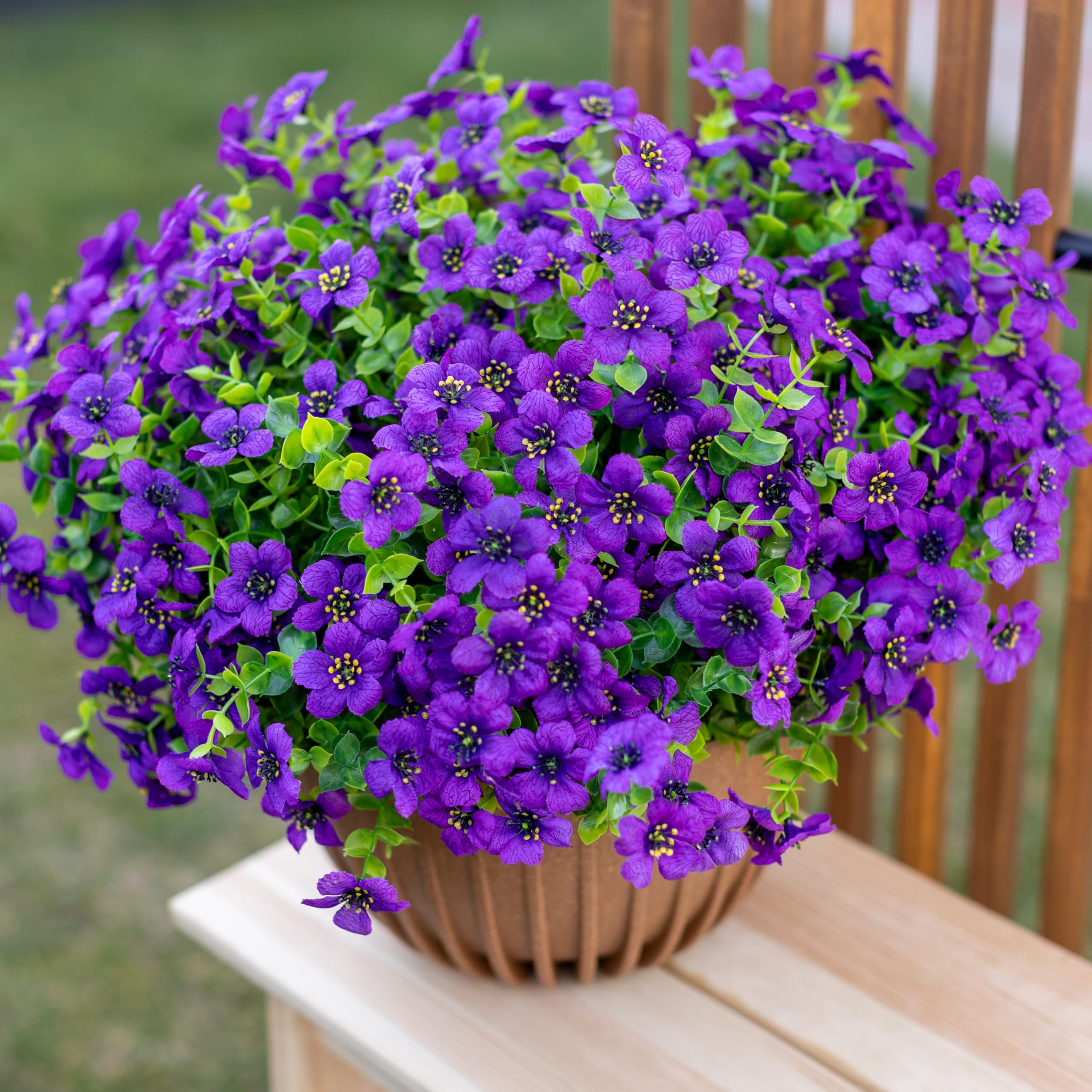 AXYLEX purple artificial flowers help create inviting outdoor vignettes