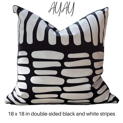 AYAY set of two pillows on sofa demonstrates versatile boho chic styling.