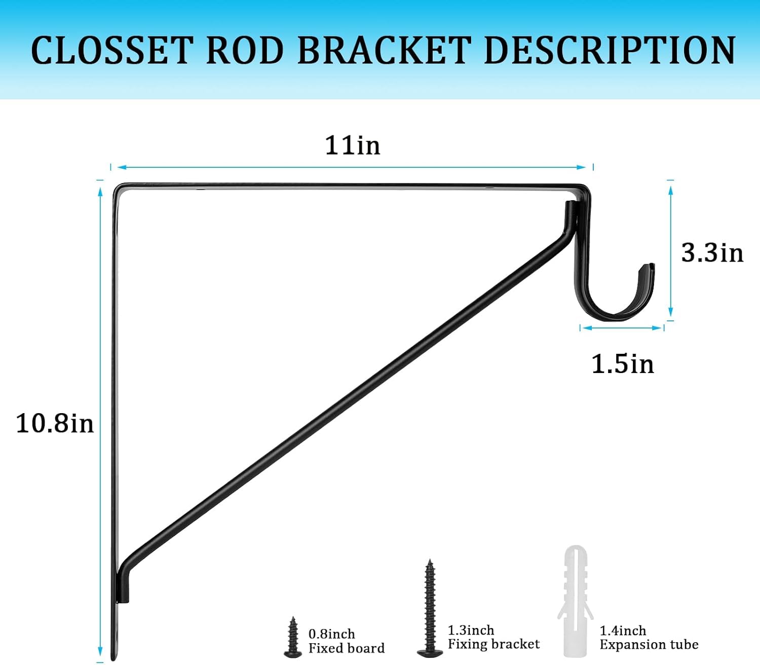 AYAYGD black steel shelf bracket with 1-3/8 inch hook for rods and shelves.