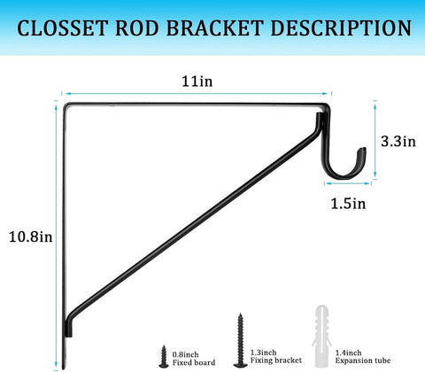 AYAYGD black steel shelf bracket with 1-3/8 inch hook for rods and shelves.