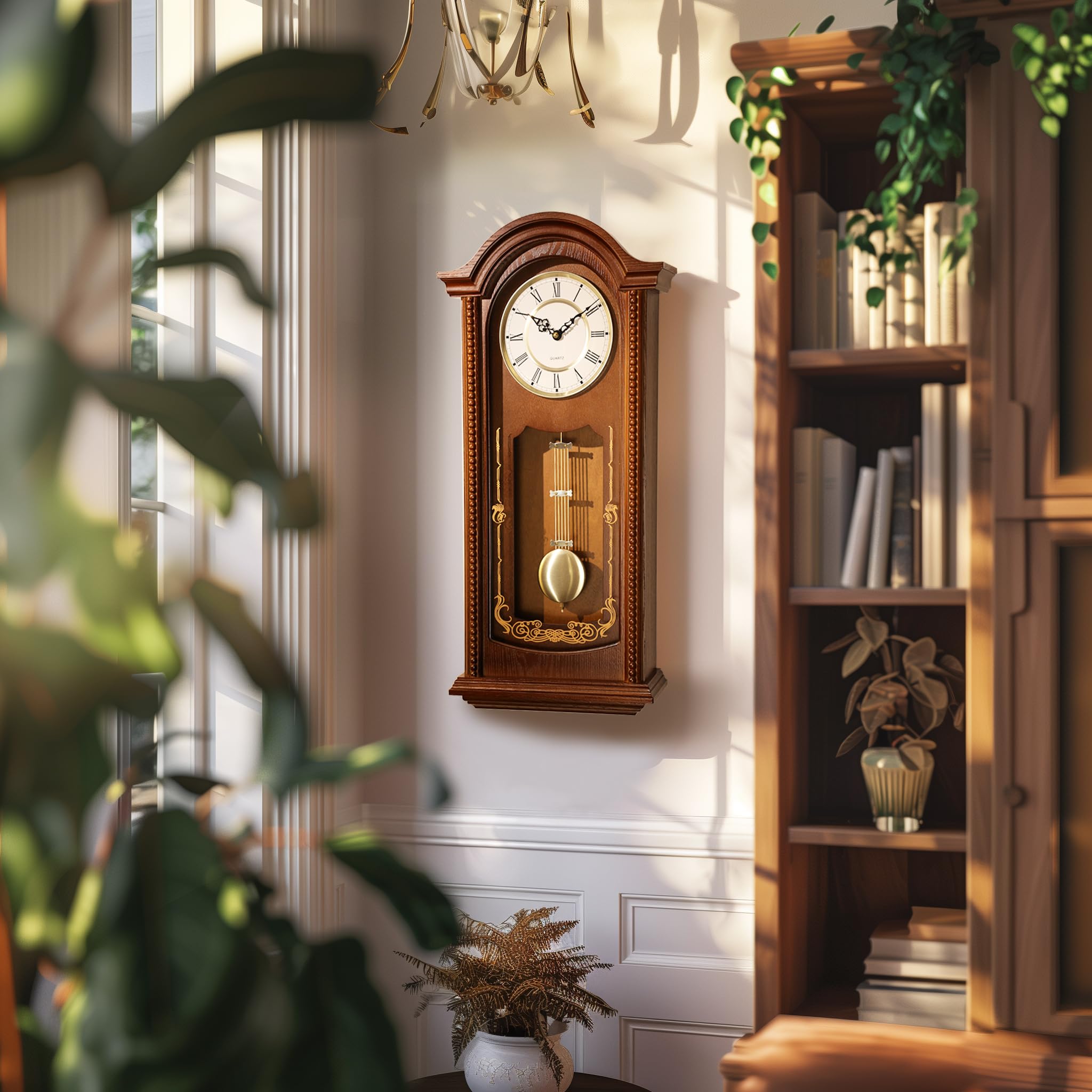 AYRELY grand clock elmwood frame adds durable, elegant room accents.