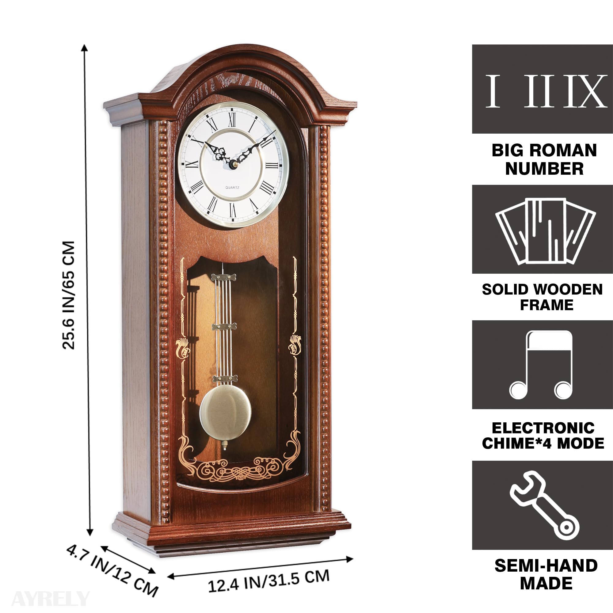 AYRELY grandfather clock metal dial offers easy time reads from a distance.