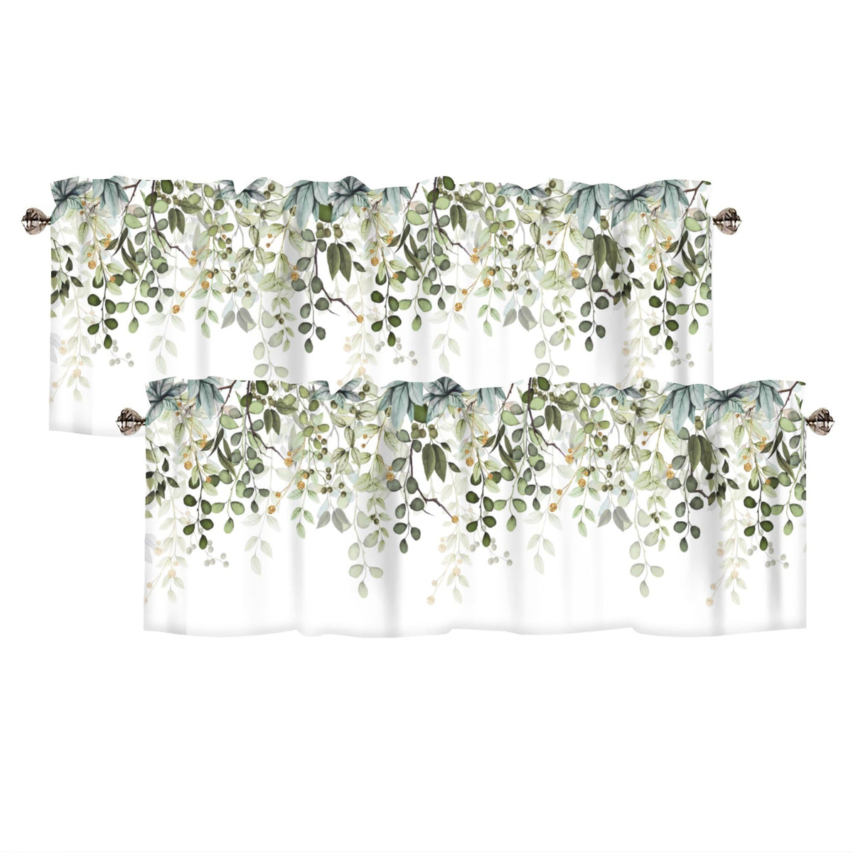 AYTTBIS Sage Green Eucalyptus Leaves Valance front view with watercolor print and rod pocket