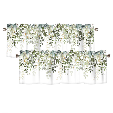 AYTTBIS Sage Green Eucalyptus Leaves Valance front view with watercolor print and rod pocket