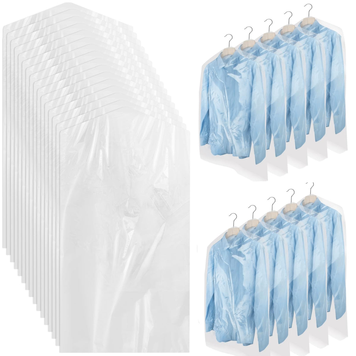AYZTKUX 100-pack dry cleaning bags with hanger slot protect garments from dust.