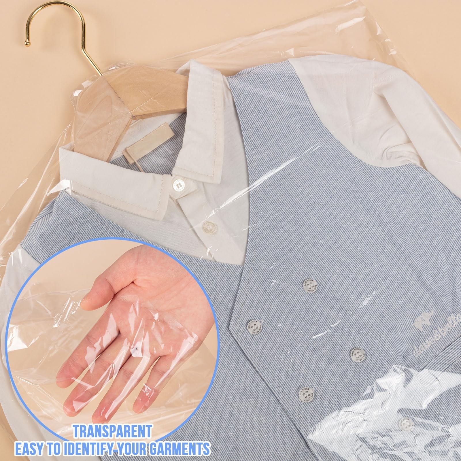 AYZTKUX reusable dry cleaning plastic bags for sustainable wardrobe protection.