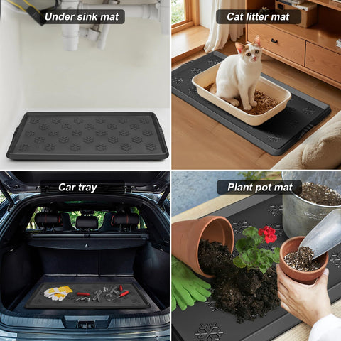 Azadx boot tray used in garage and car trunk for spills and organization.