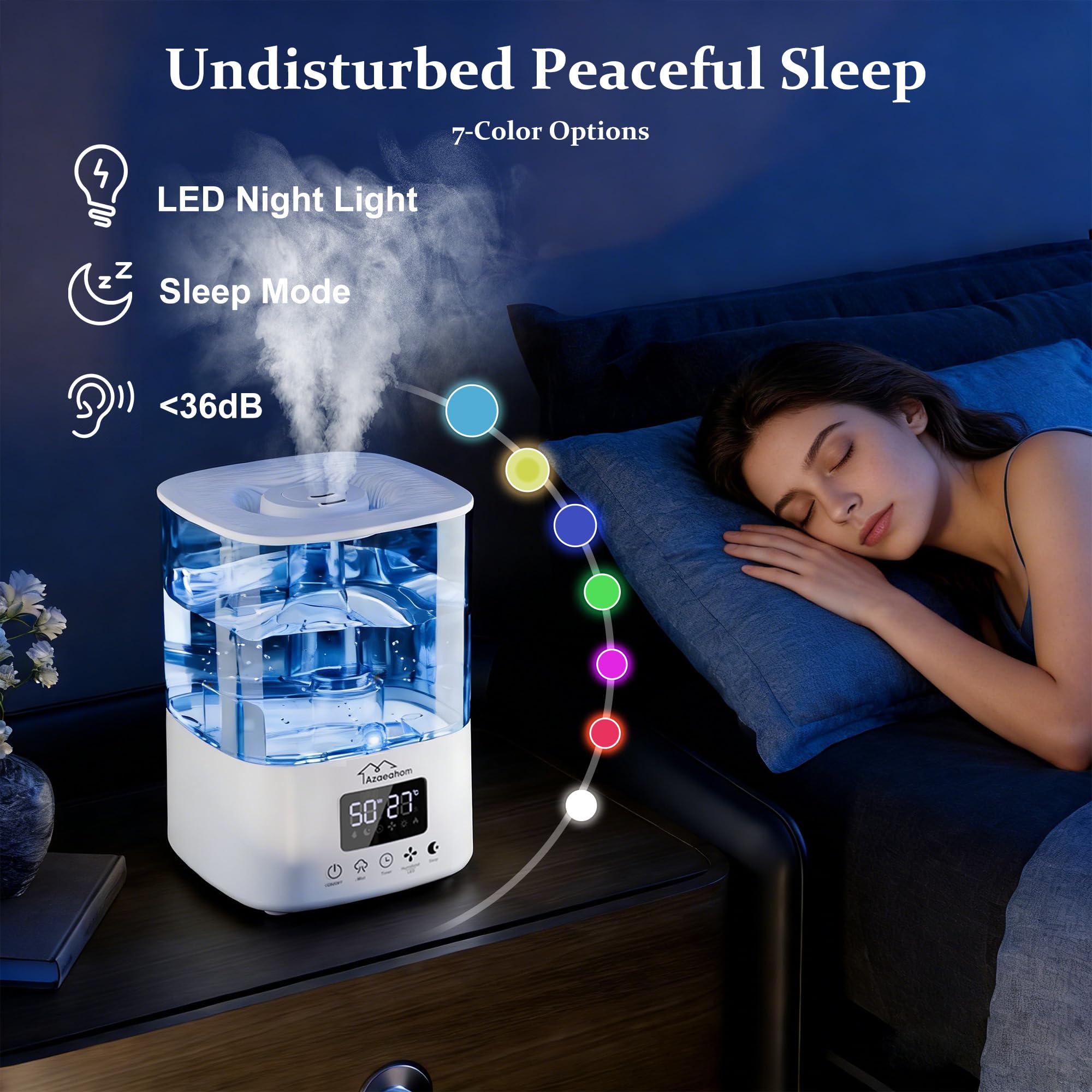 Azaeahom smart humidity control maintains comfort with auto-stop and resume.