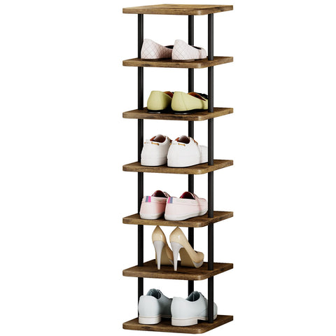 AZERPIAN 7-tier vertical shoe rack demonstrates compact storage for hallways.