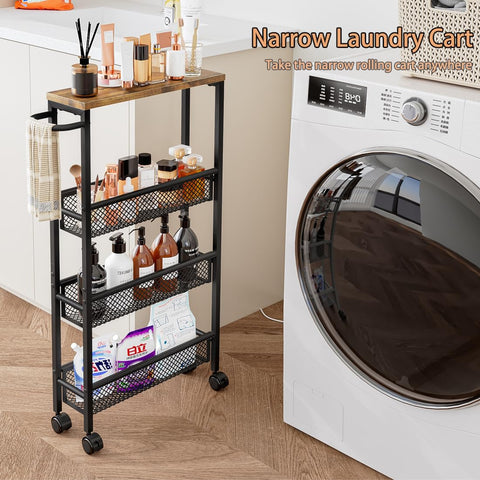 AZERPIAN Slim Rolling Cart with 360-degree casters for flexible placement.
