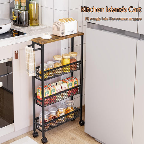 AZERPIAN Slim Rolling Cart with mesh baskets for pantry organization.