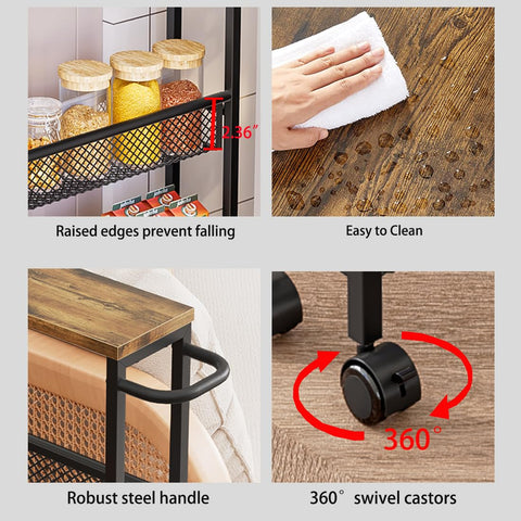 AZERPIAN Slim Rolling Cart in rust-resistant metal for daily use.