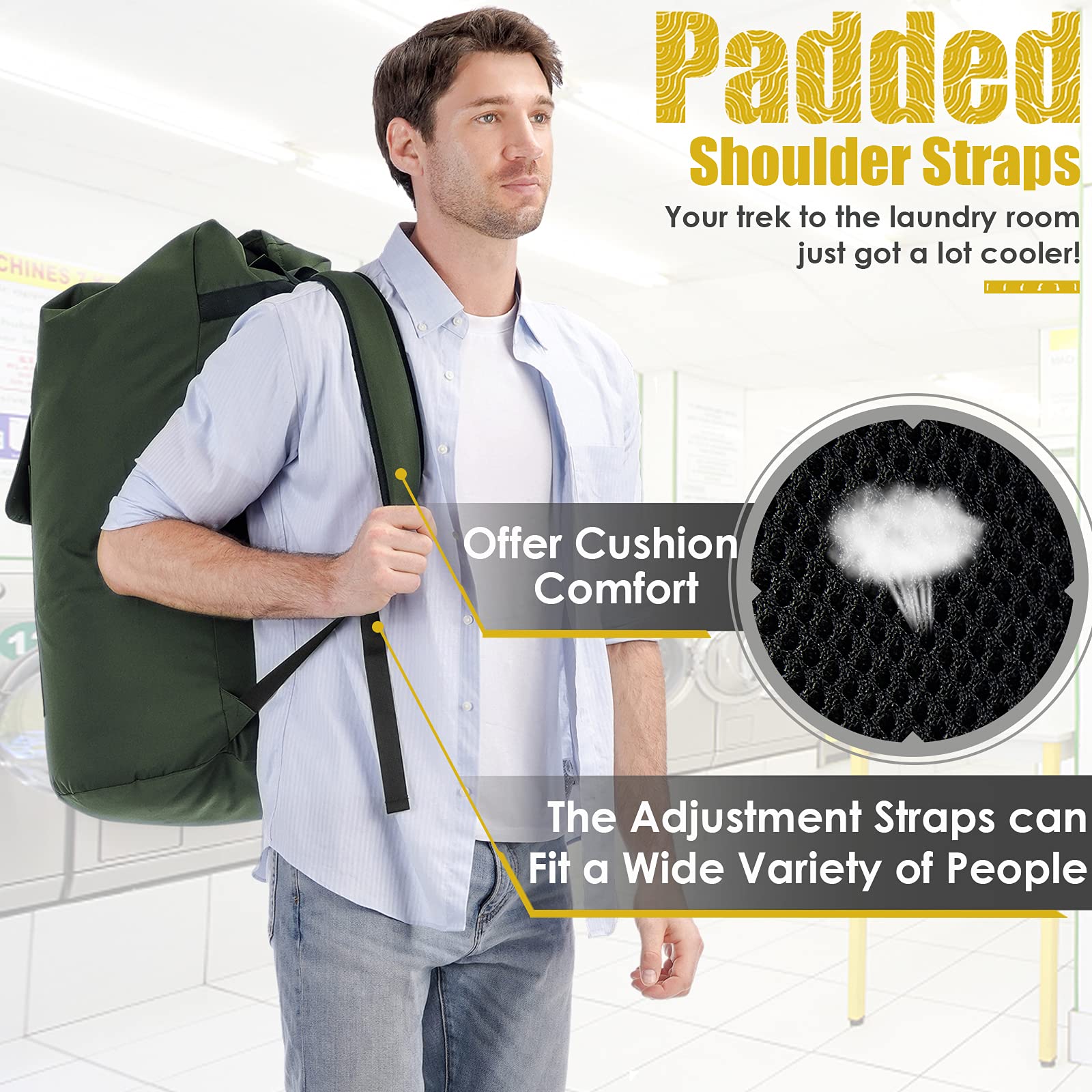 Azhido backpack laundry bag with drawstring closure prevents spills during transit.