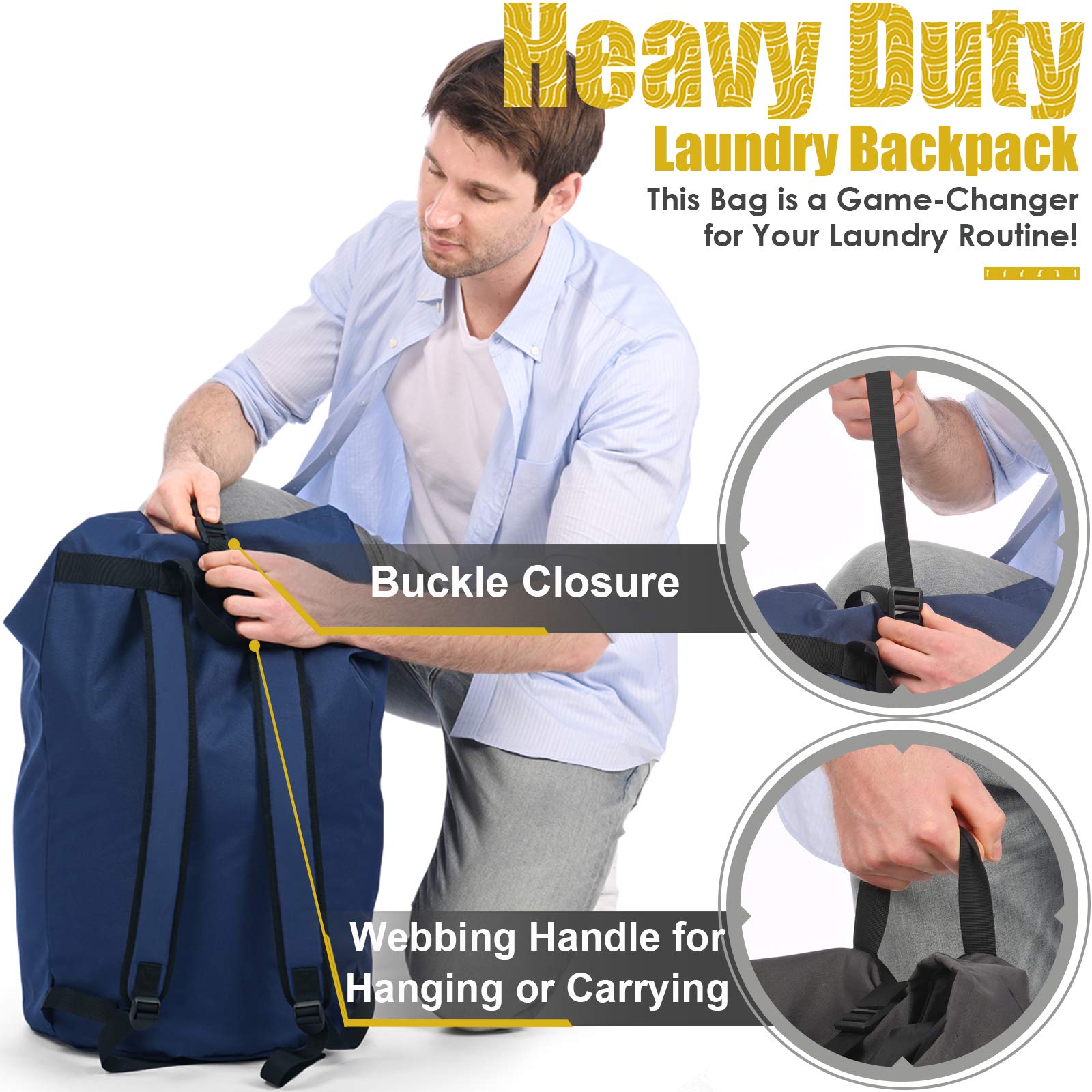 Ãzhido backpack laundry bag front pocket neatly holds detergent and small accessories.