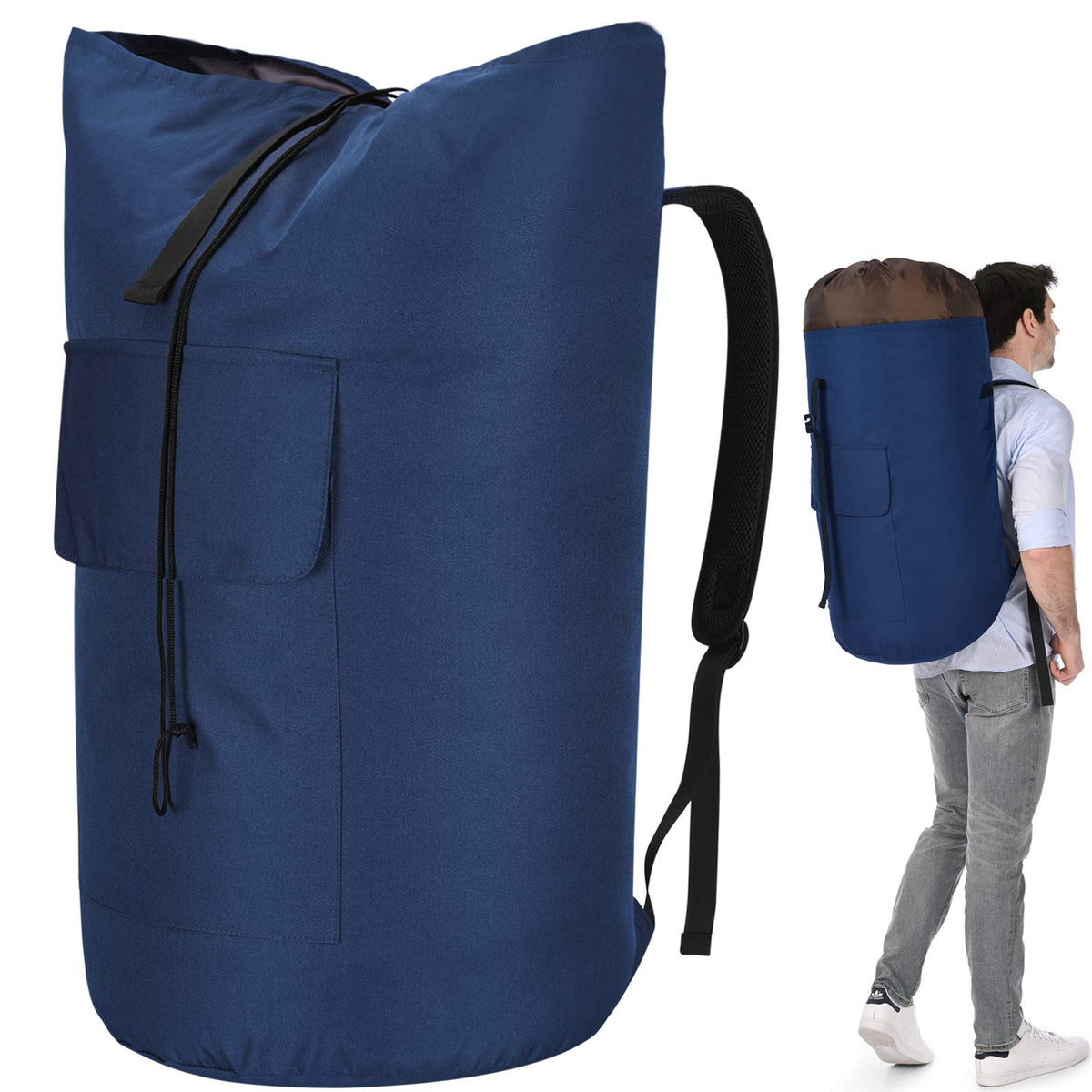 Ãzhido backpack laundry bag front view highlights large 115L capacity for dorm laundry.