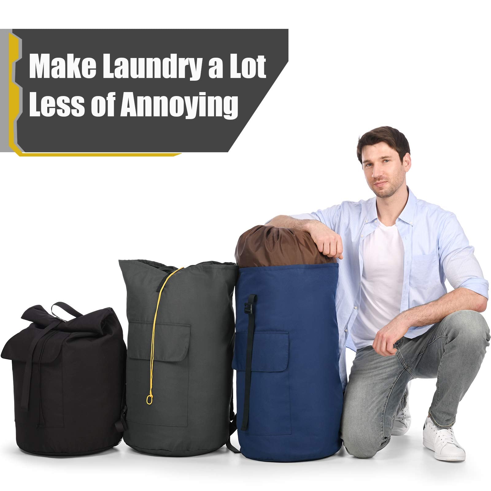 Ãzhido backpack laundry bag hanging loop enables door storage after use.