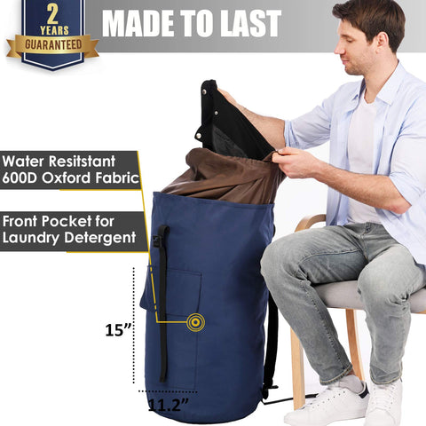 Ãzhido backpack laundry bag interior loading demonstrates wide opening for quick loading.