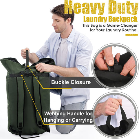 Azhido backpack laundry bag tear-resistant 600D Oxford fabric for durable use.