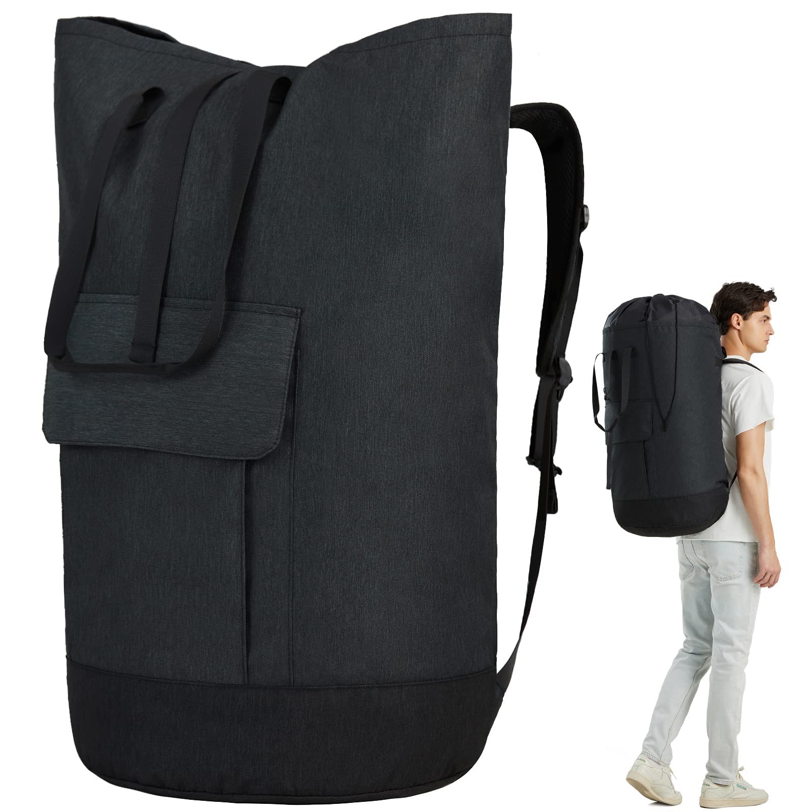 Azhido laundry backpack extendable top expands capacity for large loads